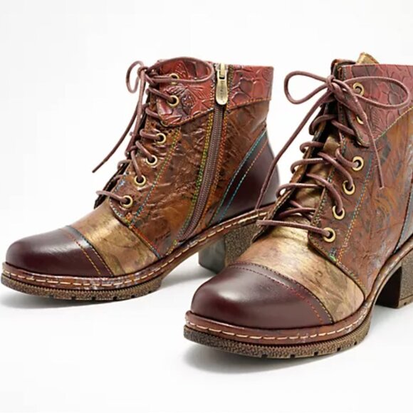 New In Box Rare L'Artiste Brown Leather Lace-Up Boots With Extra Laces - Picture 2 of 14